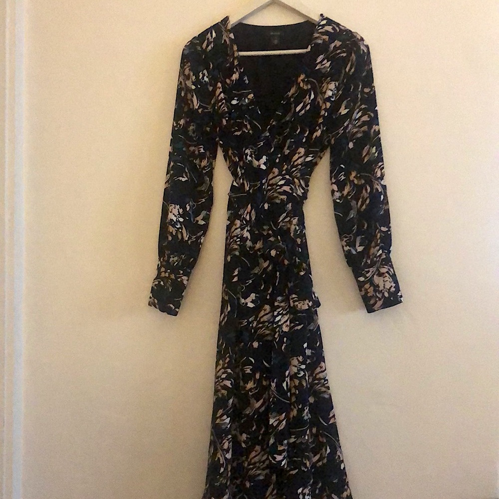 Halogen | Black Floral Wrap Dress | XS